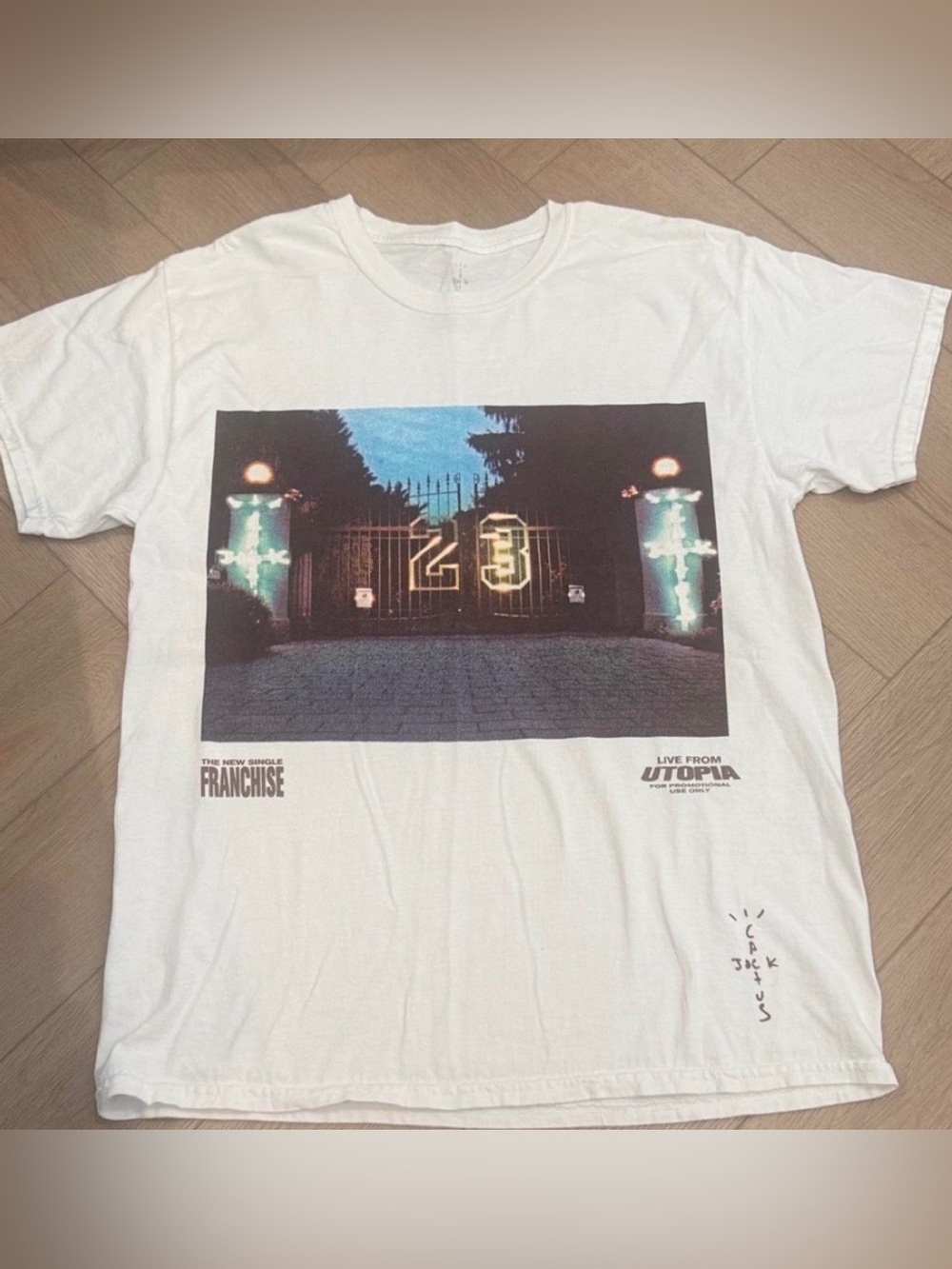 Travis Scott White Short-Sleeve Tee with Night Gate Photo